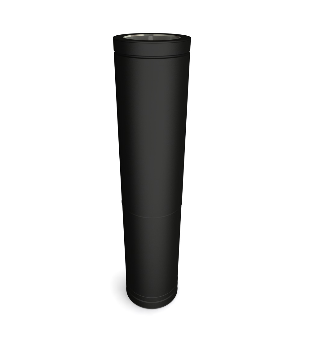 590mm - 1005mm Adjustable Twin Wall Flue Pipe in Matt Black - 175mm