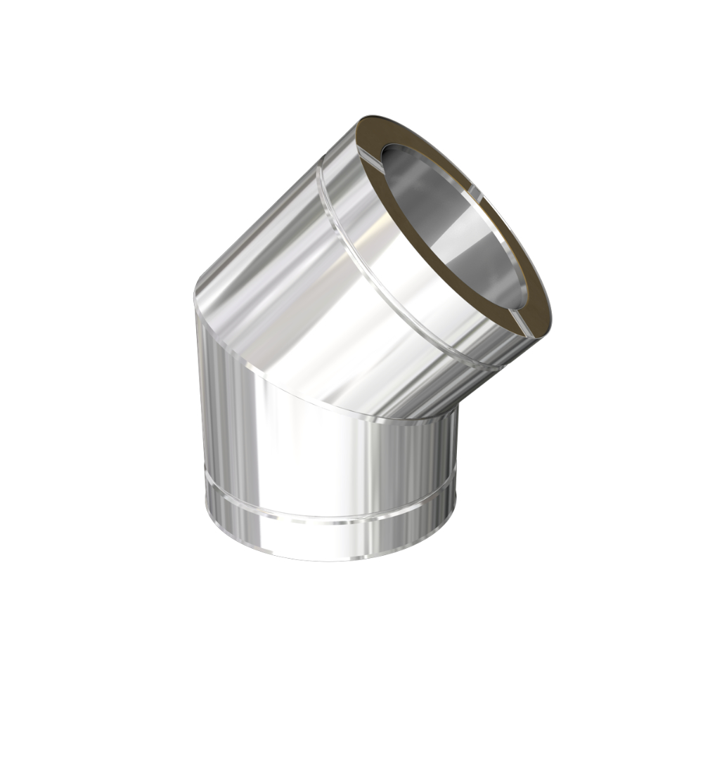 45 Degree Twin Wall Elbow Bend in Stainless Steel - 175mm