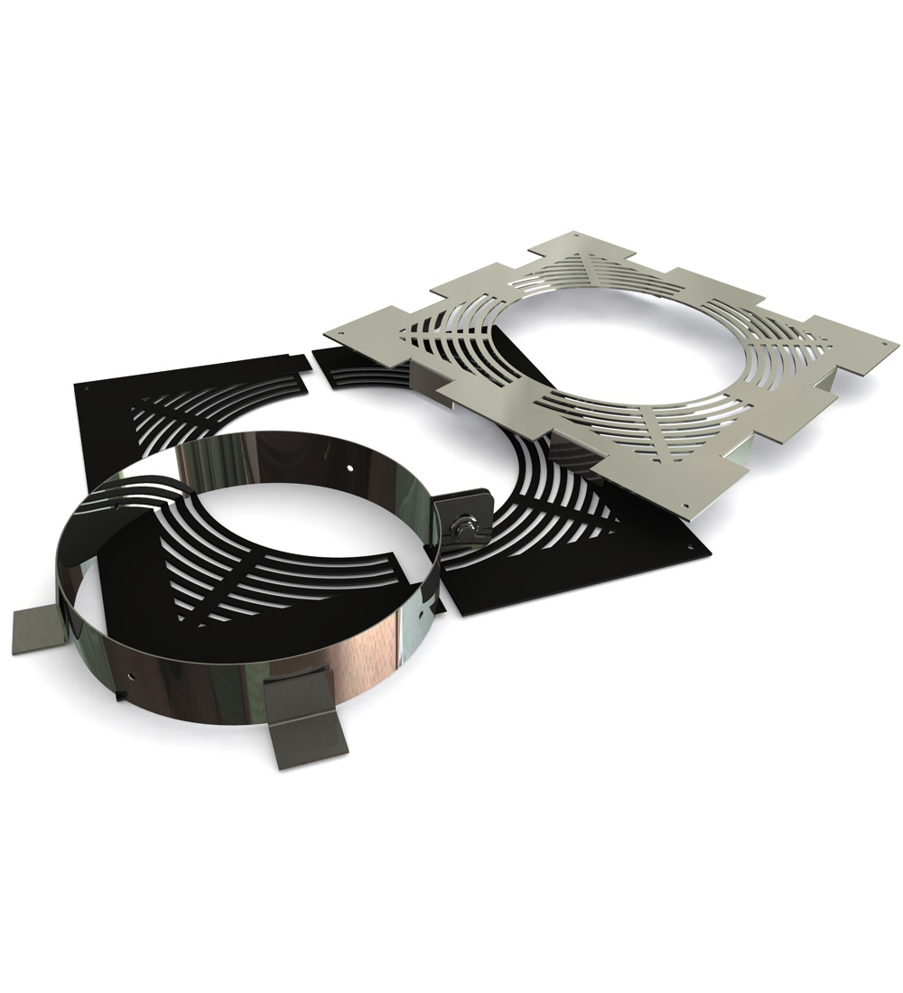 Twin Wall Ventilated Firestop Support Set in Matt Black - 200mm