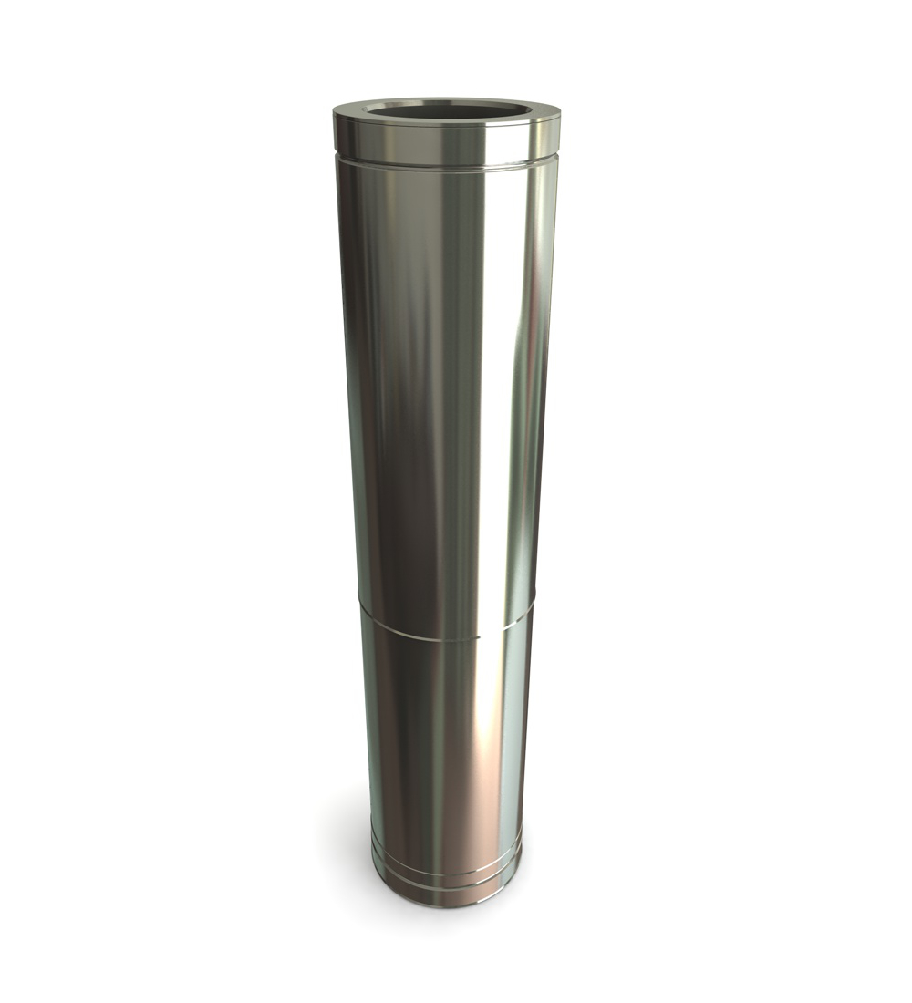 590mm - 1005mm Adjustable Twin Wall Flue Pipe in Stainless Steel - 175mm