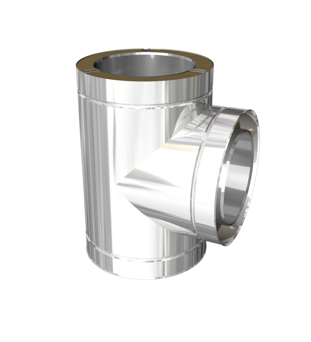 90 Degree Twin Wall Tee Piece in Stainless Steel - 175mm