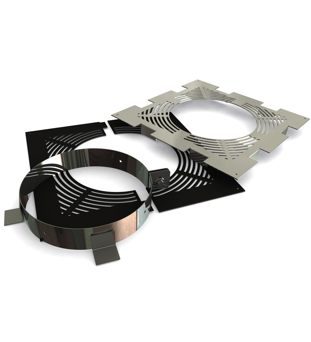 Twin Wall Ventilated Firestop Support Set in Matt Black - 150mm