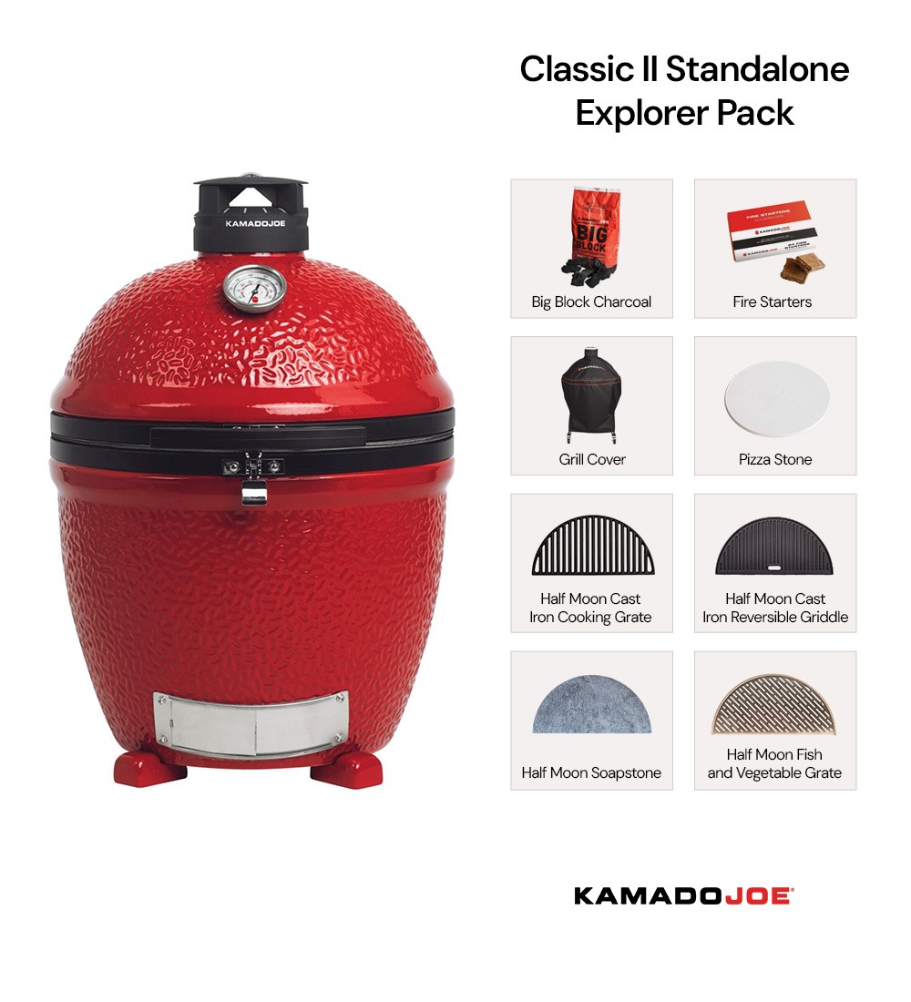 Kamado Joe Classic Joe Series II Standlone Grill shown with explorer pack