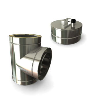 Twin Wall Short Tee with Soot Collector 90° 6" SS