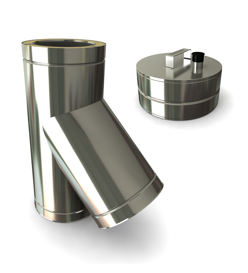 135 Degree Twin Wall Tee Piece in Stainless Steel - 200mm
