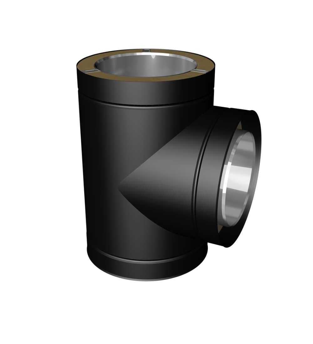 90 Degree Twin Wall Tee Piece in Matt Black - 175mm
