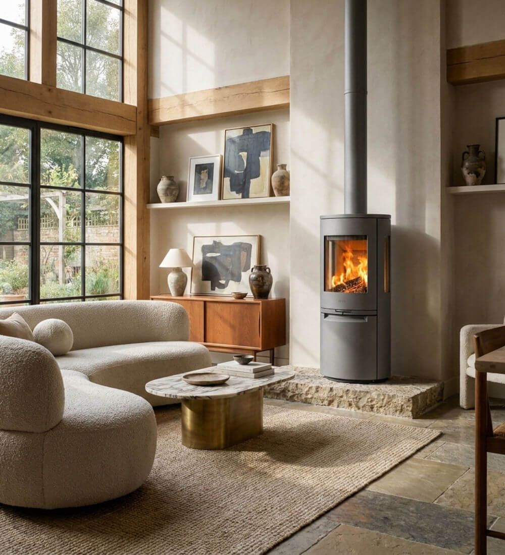 Heta Scanline 900 6.6kW Wood Burning Stove Grey with Side Windows