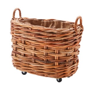 Wovenhill Bamboo Large Oval Log Basket with Wheels and Hoop Handles