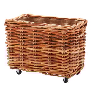 Wovenhill Bamboo Rattan Large Rectangle Storage Log Basket with Wheels