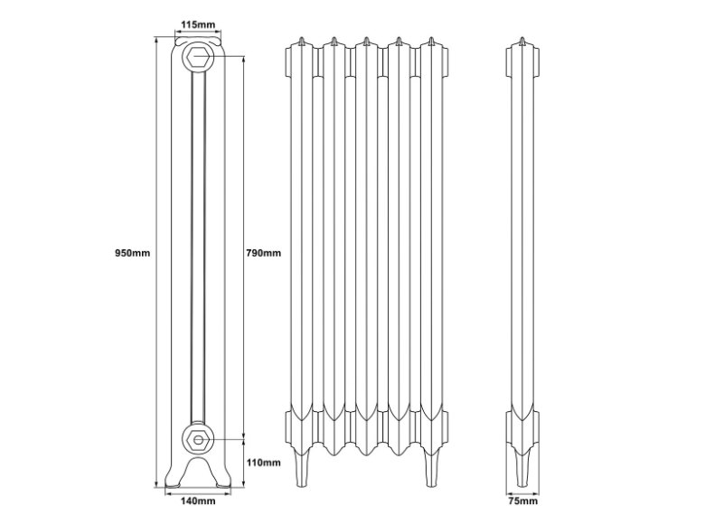Carron Rococo 1 Column Cast Iron Radiator - 950mm