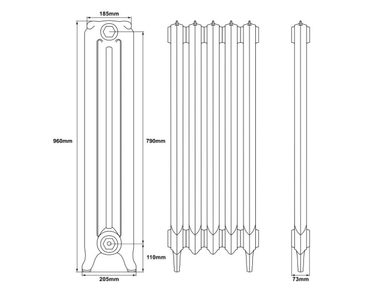 Carron Rococo 2 Column Cast Iron Radiator - 960mm