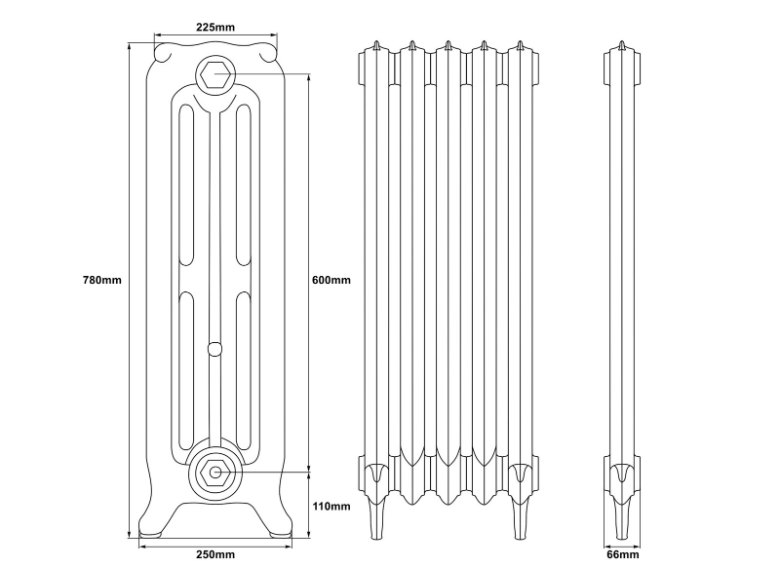 Carron Rococo 3 Column Cast Iron Radiator - 780mm
