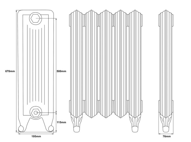 Carron Churchill Cast Iron Radiator - 670mm x 794mm, 10 Sections, Foundry Grey