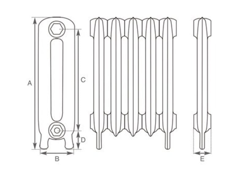 Carron Princess Cast Iron Radiator - 610mm x 859mm, 11 Sections, Parchment White