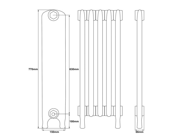 Carron Eton Cast Iron Radiator - 770mm x 364mm, 5 Sections, Primer