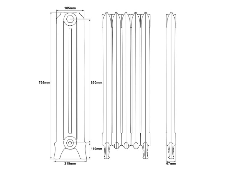 Carron Ribbon 2 Column Cast Iron Radiator - 795mm x 958mm, 13 Sections, Willow Green