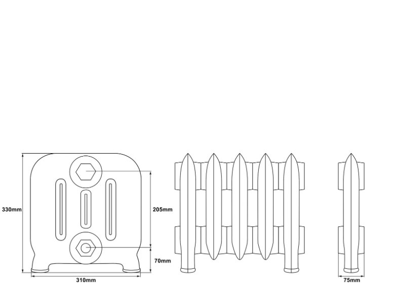 Carron Duchess 4 Column Cast Iron Radiator - 330mm x 409mm, 5 Sections, Hand Burnished