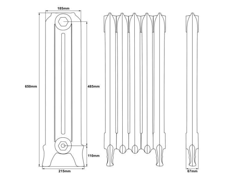 Carron Ribbon 2 Column Cast Iron Radiator - 650mm x 570mm, 8 Sections, Hand Burnished