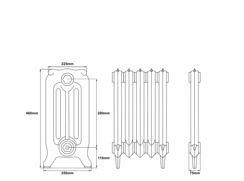 Carron Rococo 3 Column Cast Iron Radiator - 460mm x 1084mm, 14 Sections, Hand Burnished