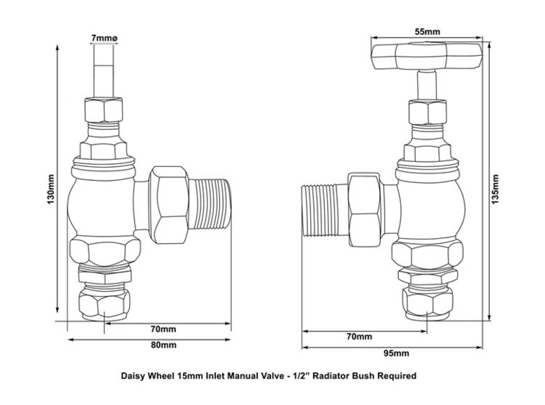 Carron Daisy Wheel Manual Radiator Valve - Brass (Lacquered)