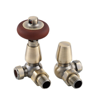 Carron Kingsgrove Corner Thermostatic Radiator Valve - Antique Brass (Lacquered)