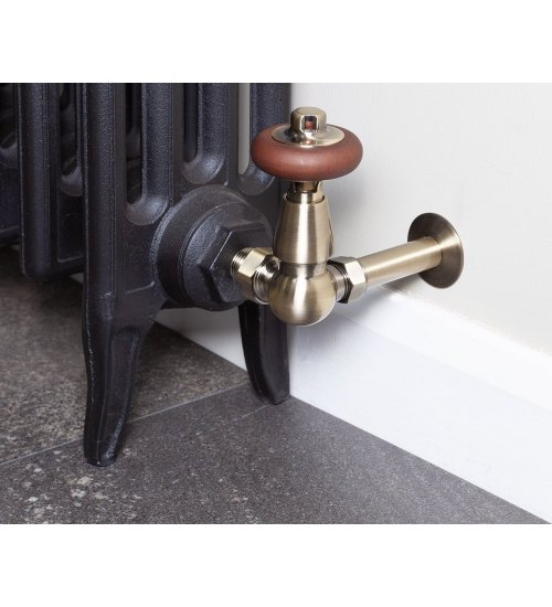 Carron Kingsgrove Corner Thermostatic Radiator Valve - Antique Brass (Lacquered)