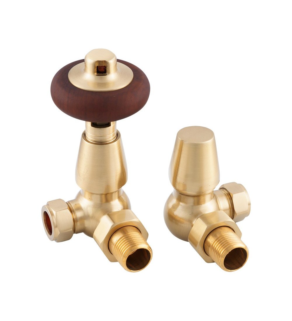 Carron Kingsgrove Corner Thermostatic Radiator Valve - Brushed Brass (Lacquered)