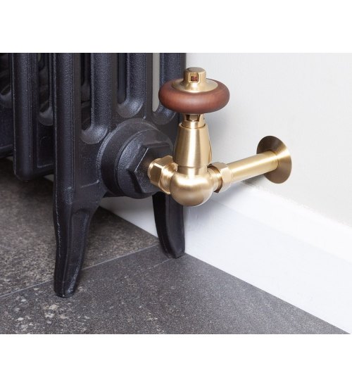 Carron Kingsgrove Corner Thermostatic Radiator Valve - Brushed Brass (Lacquered)