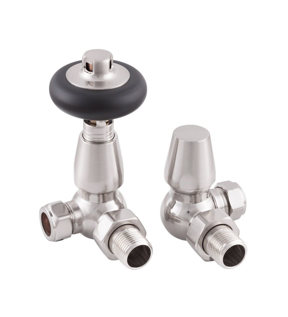 Carron Kingsgrove Corner Thermostatic Radiator Valve - Satin Nickel