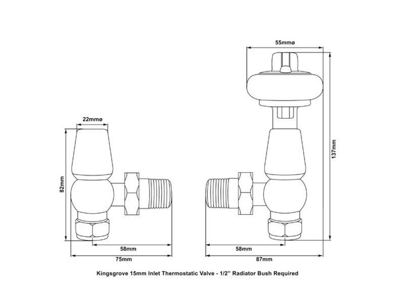Carron Kingsgrove Thermostatic Radiator Valve - Satin Nickel