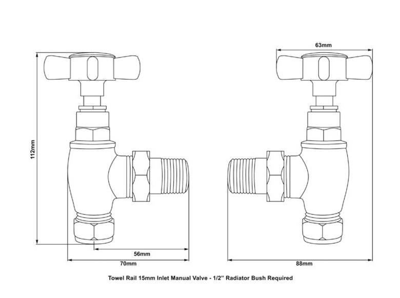 Carron Towel Rail Manual Radiator Valve - Polished Nickel