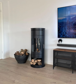 ScandiFlames Washington Black Freestanding Bioethanol Stove with Log Store