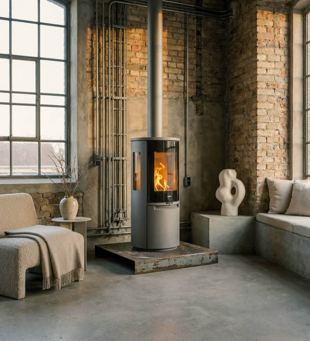 Heta Scanline 900 GL Stove in grey with glass door and side windows