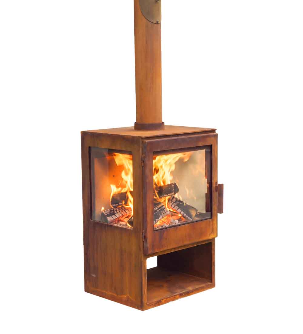 Woodford Outdoor Wood Burning Logstore Stove in Rust Finish