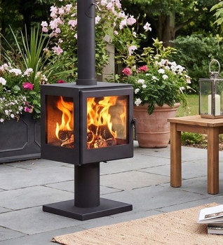 Woodford Outdoor Wood Burning Pedestal Stove in Black Finish