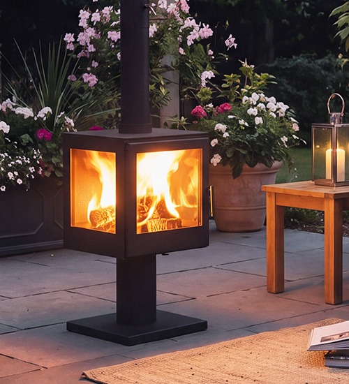 Woodford Outdoor Wood Burning Pedestal Stove in Black Finish