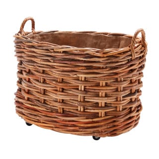 Wovenhill Bamboo Extra Large Oval Log Basket with Wheels and Hoop Handles